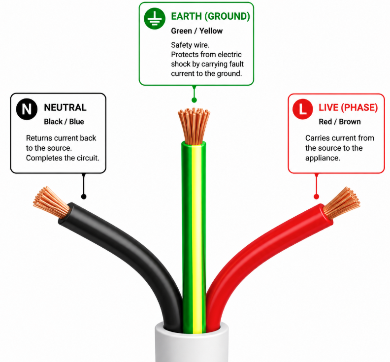 Phase, Neutral, and Earth
